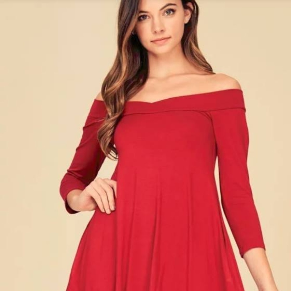 Red Off-Shoulder Swing Dress